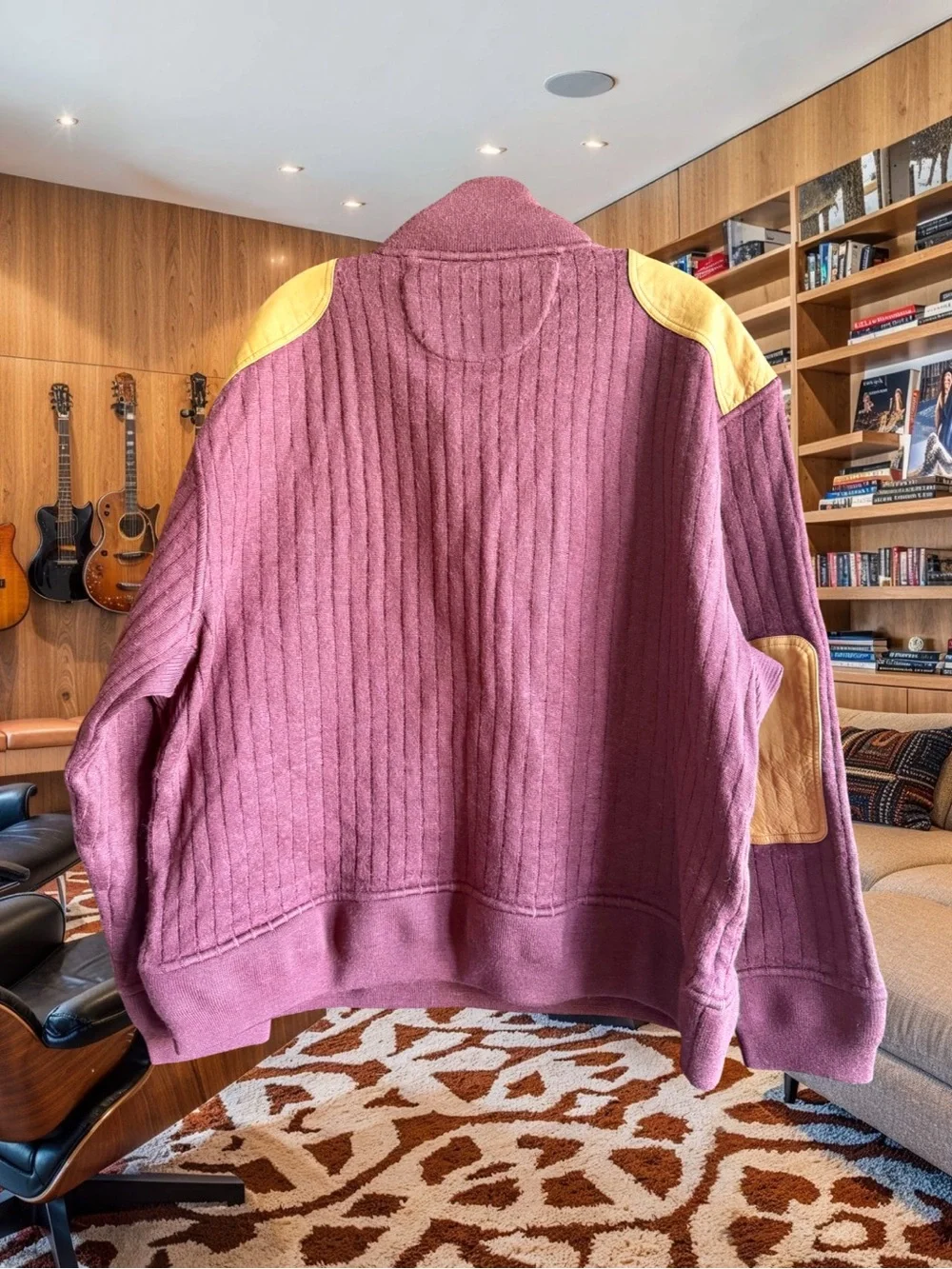 Orvis Burgundy Wool Blend Half-Zip Sweater w/ Leather patches Size XXL